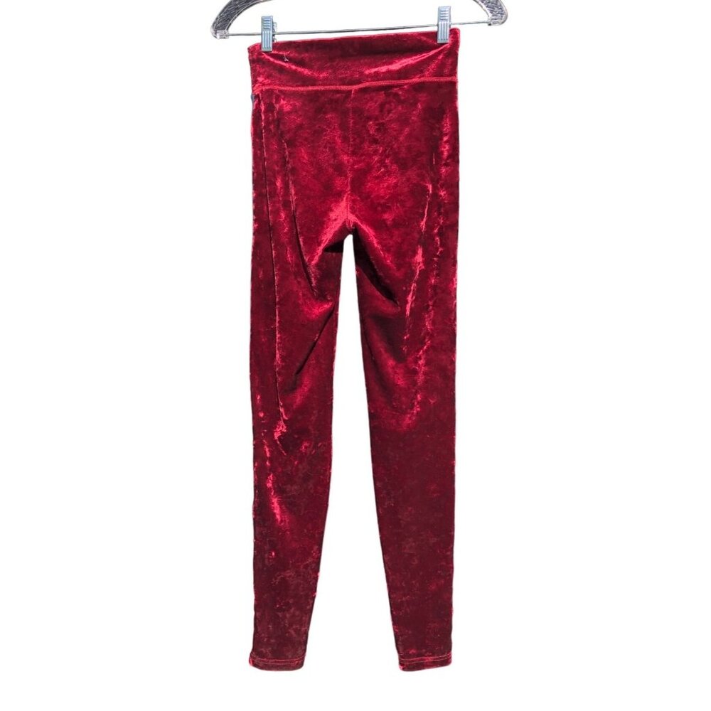 Aerie Chill Play Move Leggings in Burgundy Red Velour Crushed Velvet Womens Siz - Picture 2 of 2